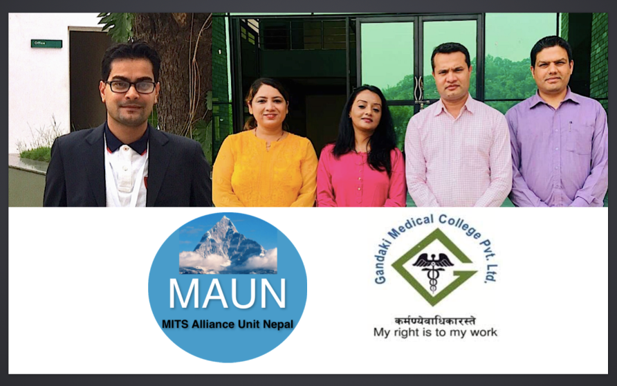 An image of the team members with the logos MAUN and Gandaki Medical College